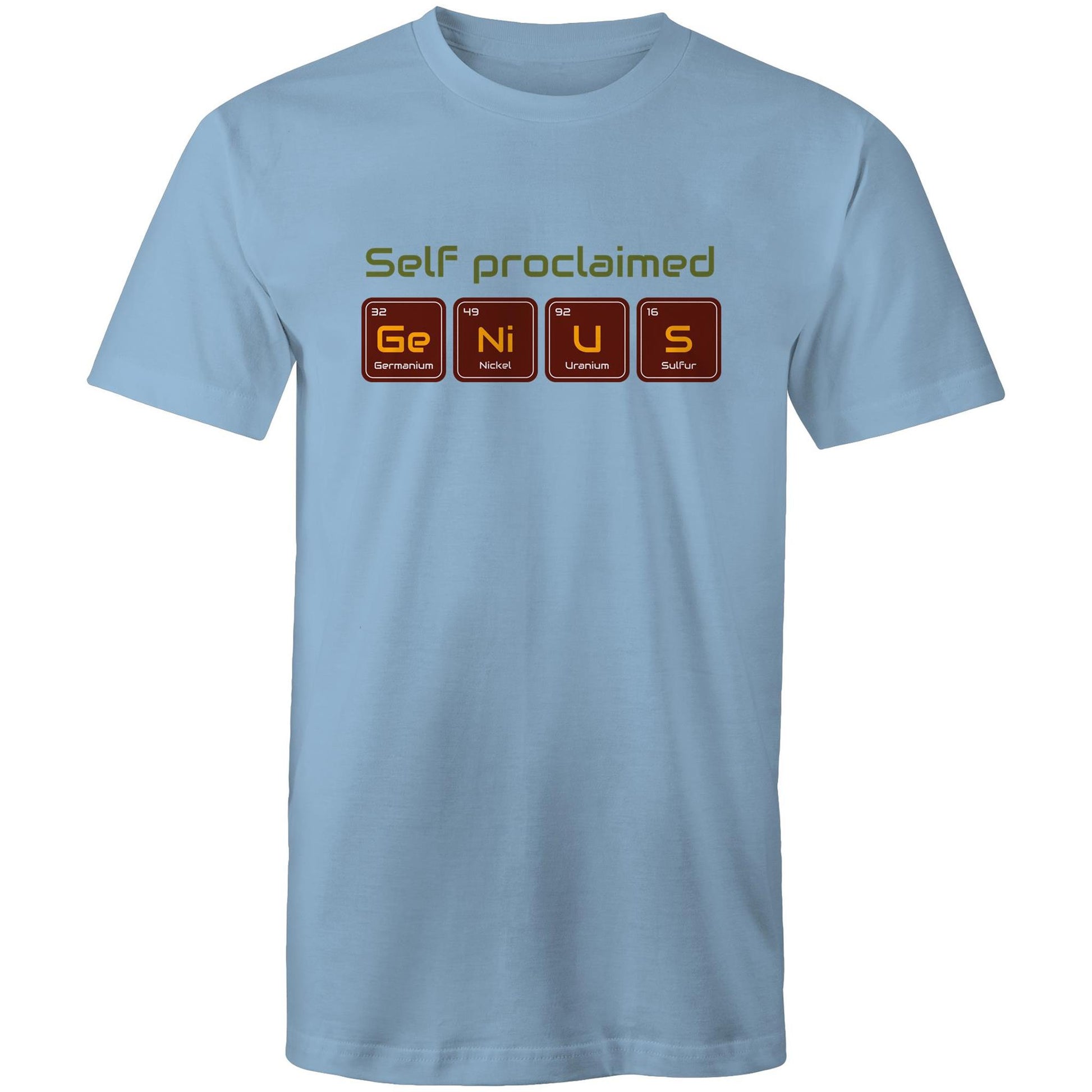 Self Proclaimed Genius, Periodic Table - Mens T-Shirt Carolina Blue Mens T-shirt Science