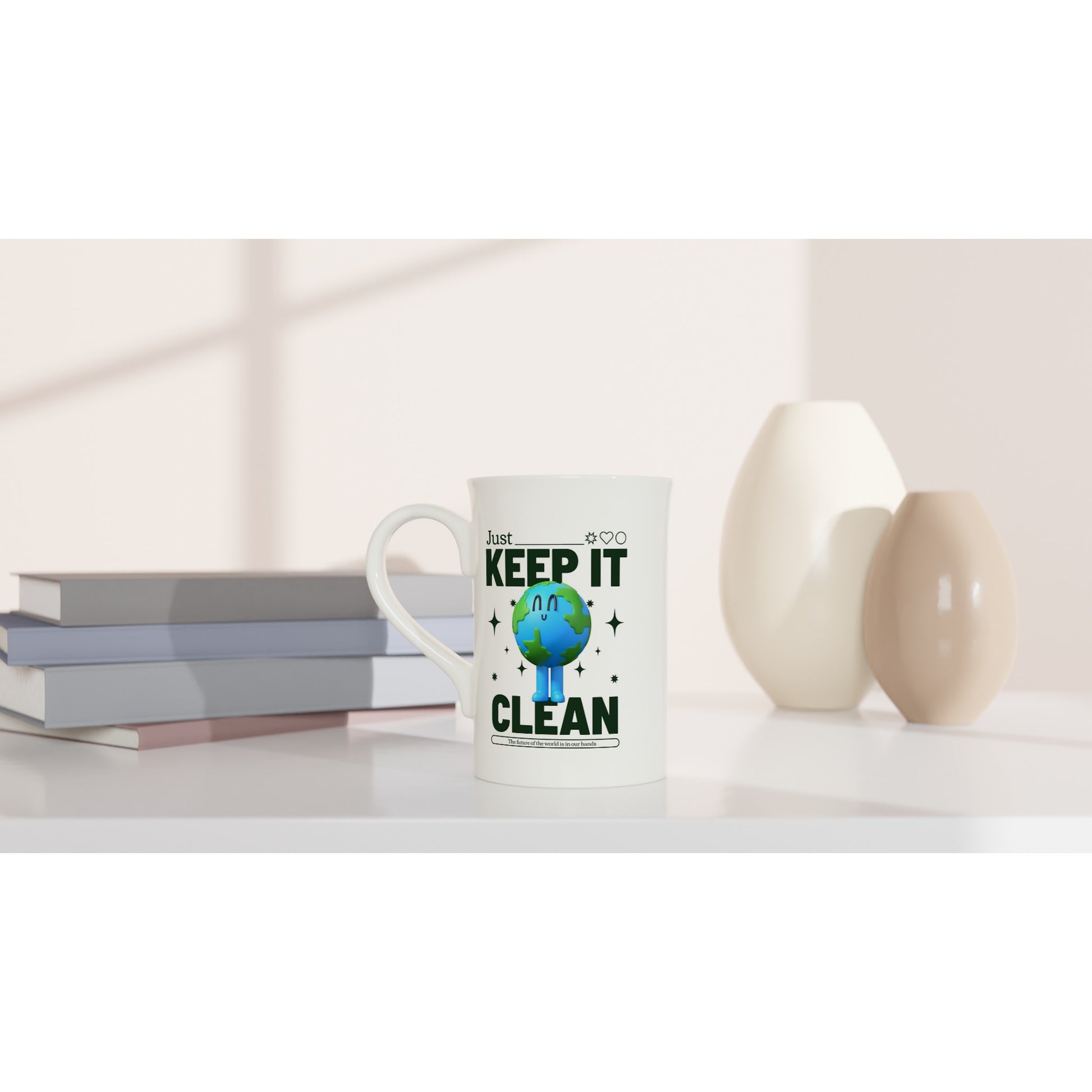 Earth, Just Keep It Clean - White 10oz Porcelain Slim Mug Porcelain Mug Environment