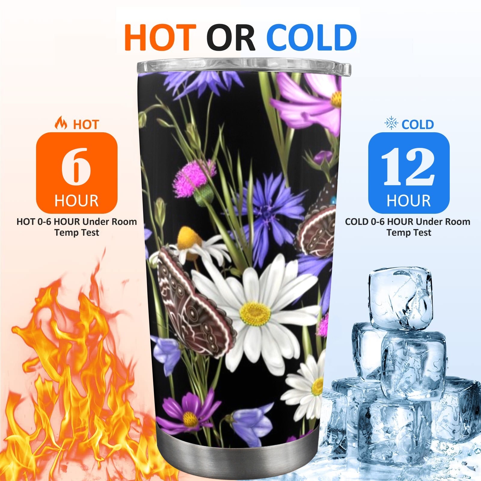 Butterfly Flowers - 20oz Travel Mug with Clear Lid Clear Lid Travel Mug Plants