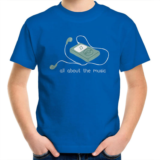 All About The Music, Music Player - Kids Youth T-Shirt Bright Royal Kids Youth T-shirt music retro tech