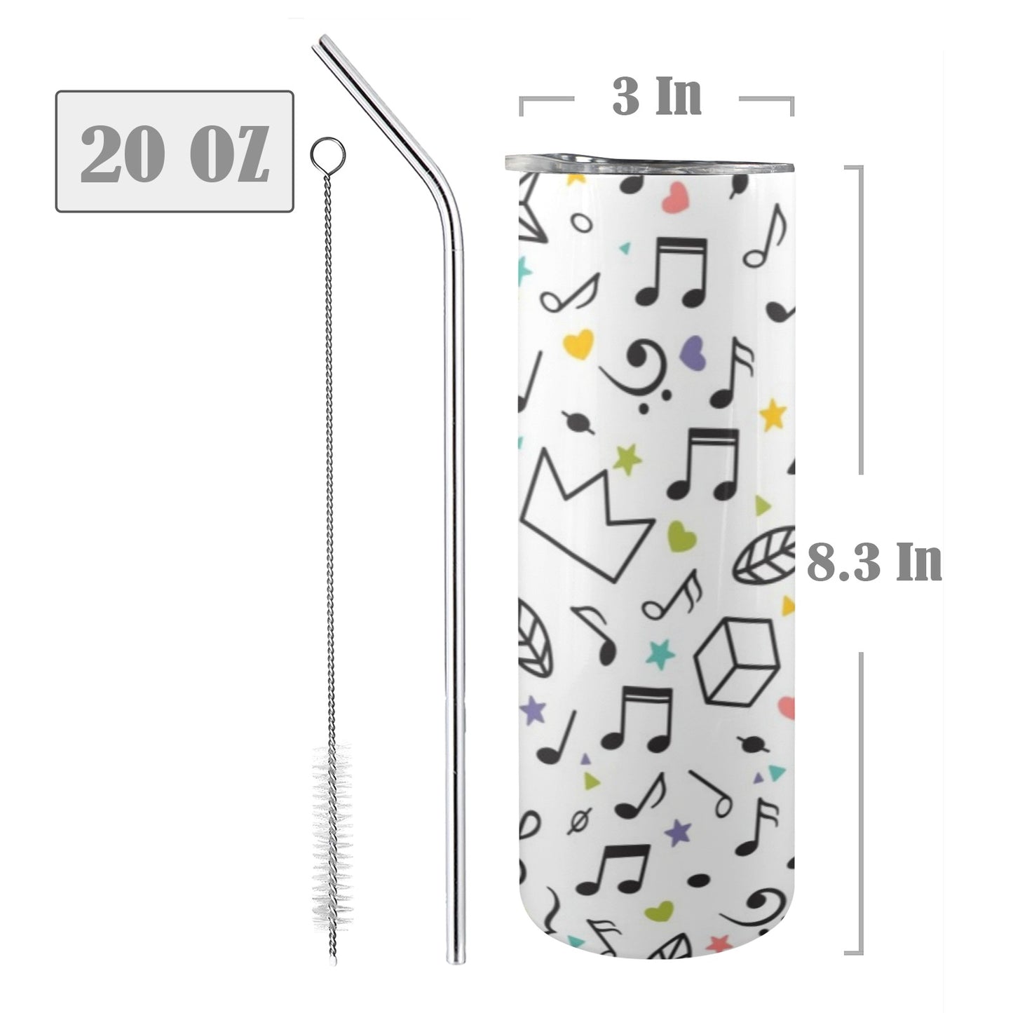 Music Time - 20oz Tall Skinny Tumbler with Lid and Straw