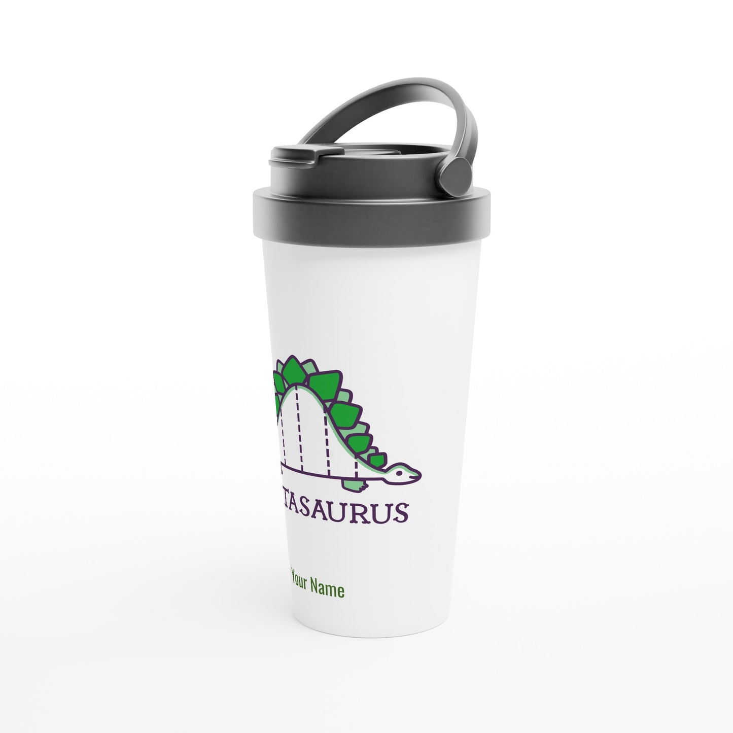 Personalised - Statasaurus - White 15oz Stainless Steel Travel Mug Personalised Travel Mug maths