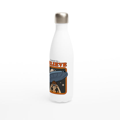 I Want To Believe - White 17oz Stainless Steel Water Bottle White Water Bottle Retro Sci Fi