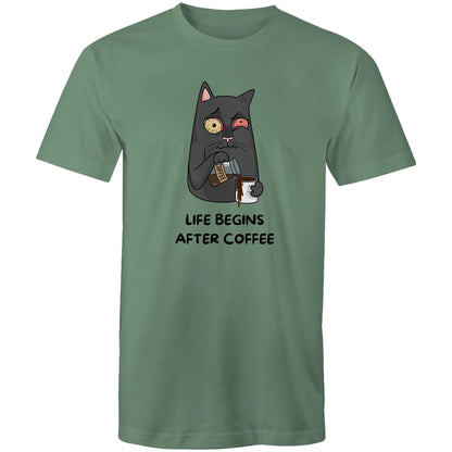 Life Begins After Coffee - Mens T-Shirt Sage Mens T-shirt Coffee Printed In Australia