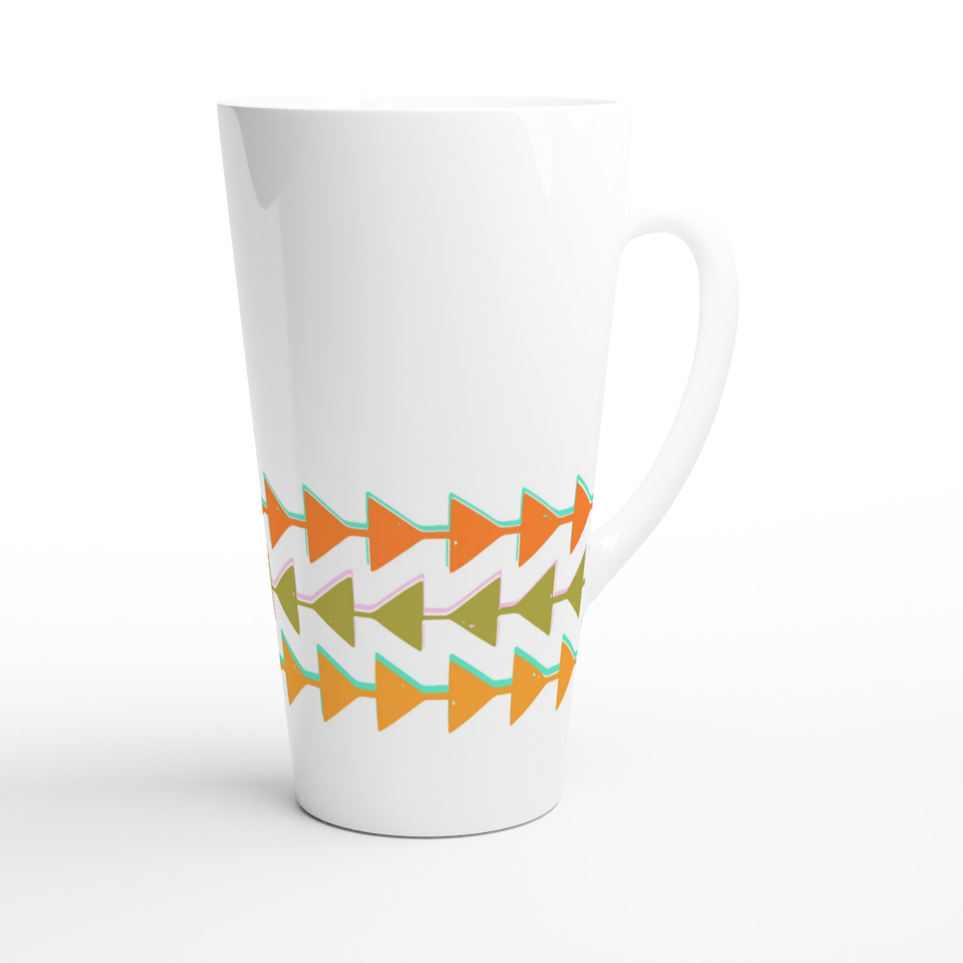 Retro Triangles - White Latte 17oz Ceramic Mug Latte Mug Globally Fulfilled Retro