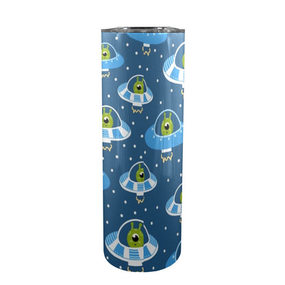 Cute Aliens in UFOs - 20oz Tall Skinny Tumbler with Lid and Straw