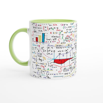 Colourful Maths Formulas - White 11oz Ceramic Mug with Colour Inside Ceramic Green Colour 11oz Mug Globally Fulfilled Science