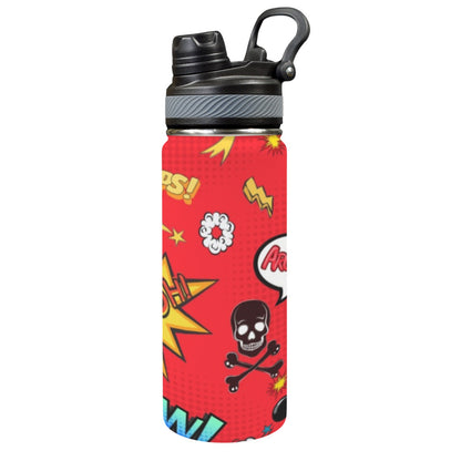 Comic Book Red - Insulated Water Bottle with Dual-Use Lid (18oz)