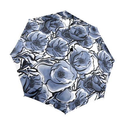 Blue And White Floral - Semi-Automatic Foldable Umbrella Semi-Automatic Foldable Umbrella