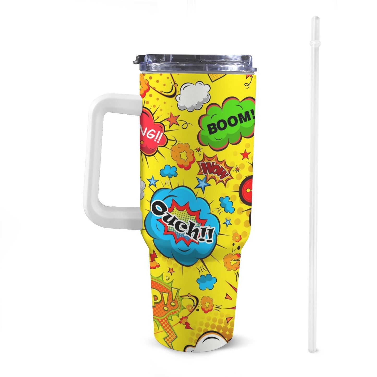 Comic Book Yellow - 40oz Tumbler with White Handle