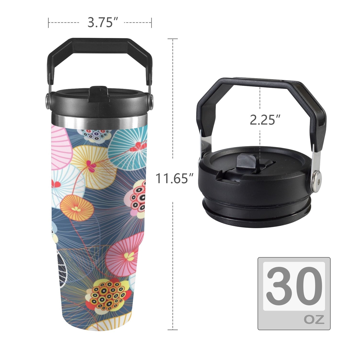 Abstract Floral - 30oz Tumbler with Top Handle