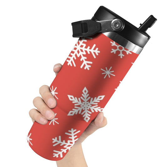 Red Snowflakes, Christmas - 30oz Tumbler with Top Handle