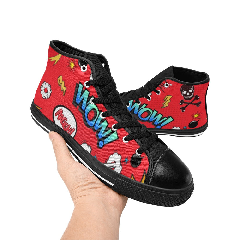 Comic Book Red - Kids High Top Canvas Shoes