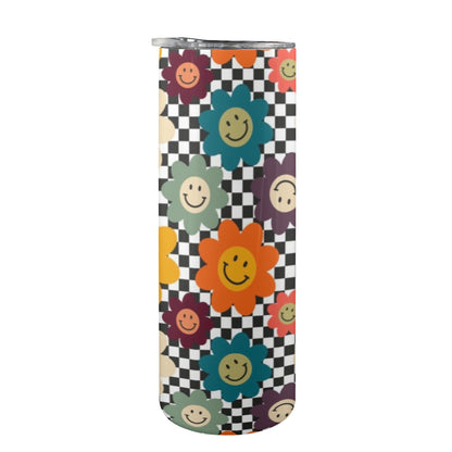 Happy Retro Flowers - 20oz Tall Skinny Tumbler with Lid and Straw