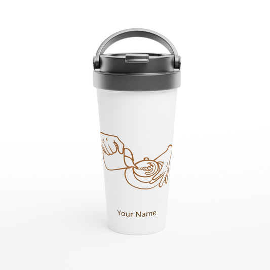 Personalised - Barista - White 15oz Stainless Steel Travel Mug Default Title Personalised Travel Mug Coffee Customise Globally Fulfilled Personalise