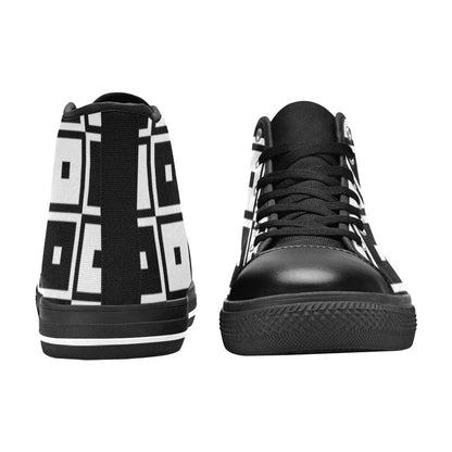 Black And White Squares - Women's High Top Canvas Shoes