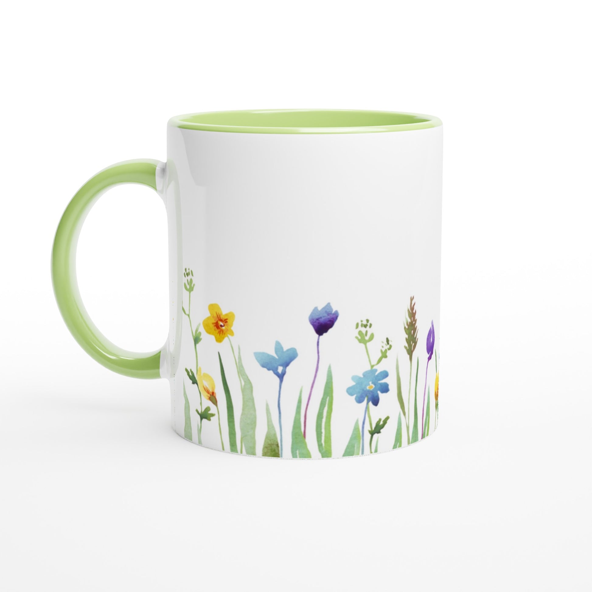 Spring Flowers - White 11oz Ceramic Mug with Colour Inside Ceramic Green Colour 11oz Mug Plants
