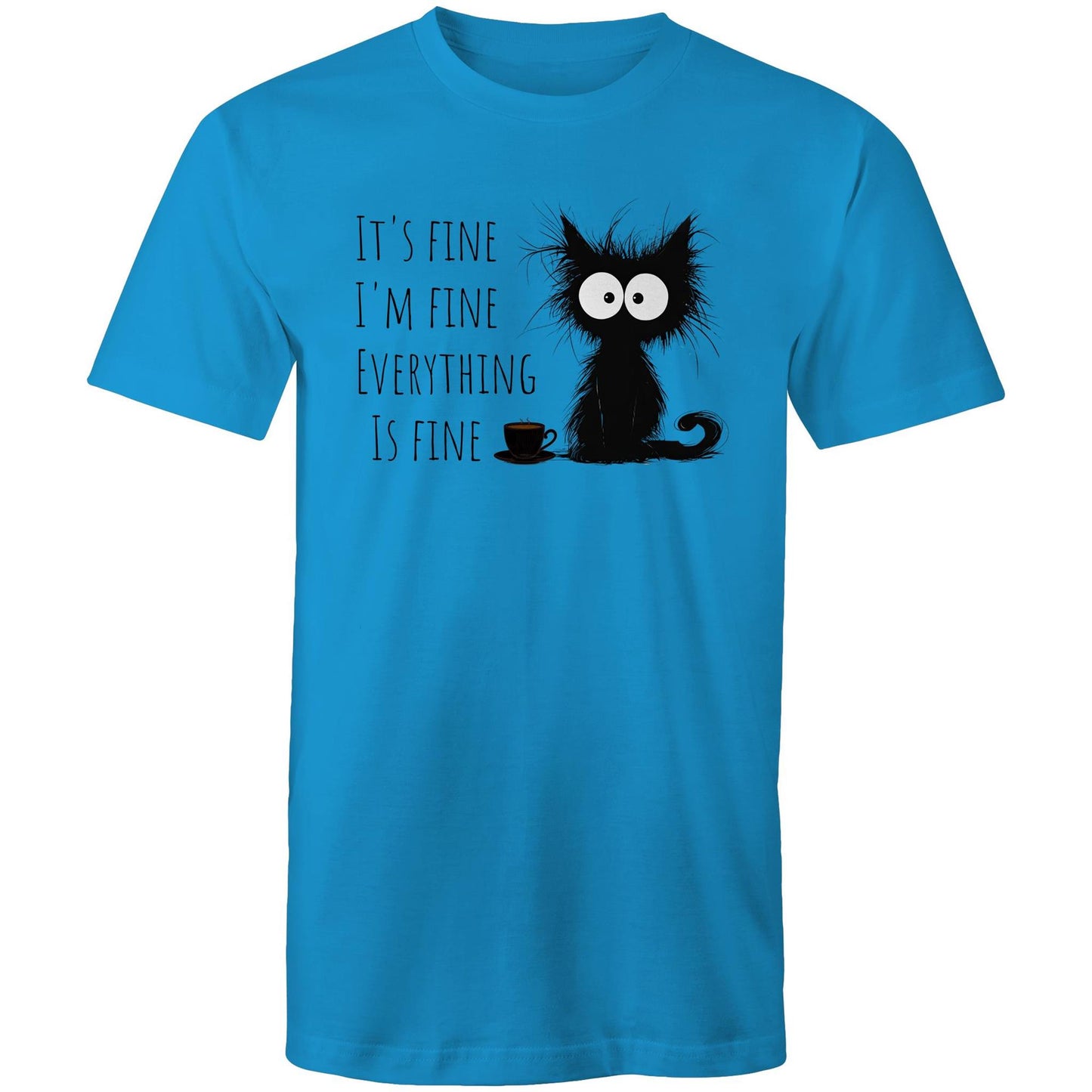 It's Fine, I'm Fine, Frazzled Cat - Mens T-Shirt Arctic Blue