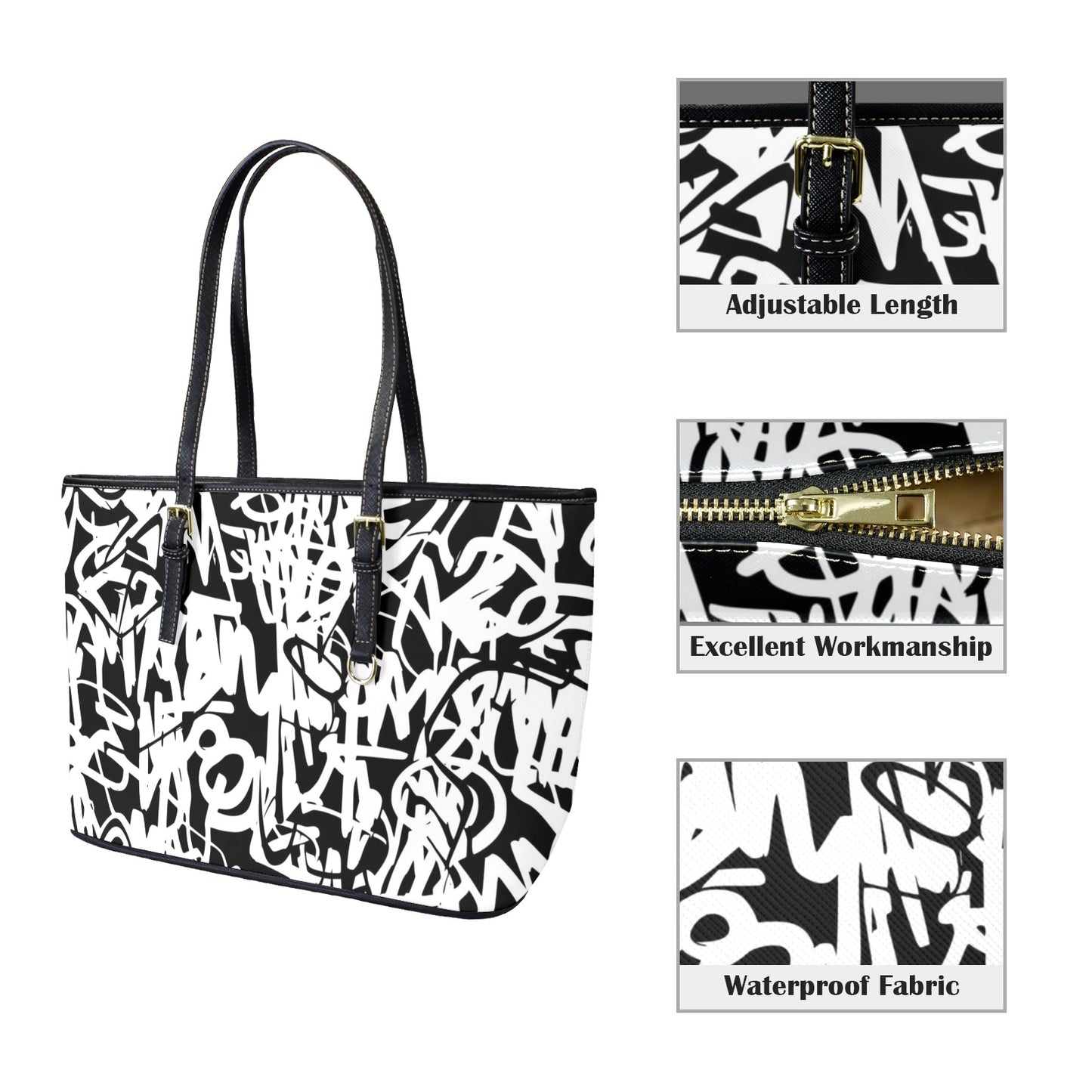 Graffiti - Leather Tote Bag-Large