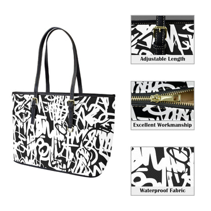 Graffiti - Leather Tote Bag-Large