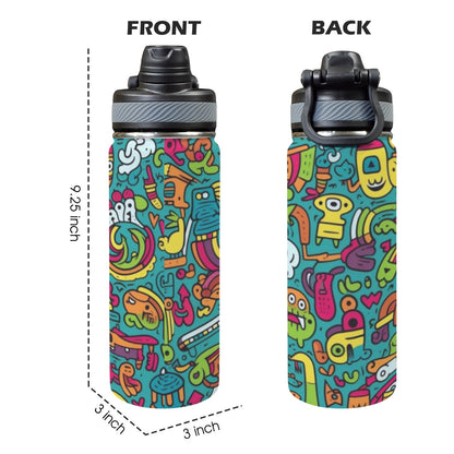 Crazy Characters - Insulated Water Bottle with Dual-Use Lid (18oz)