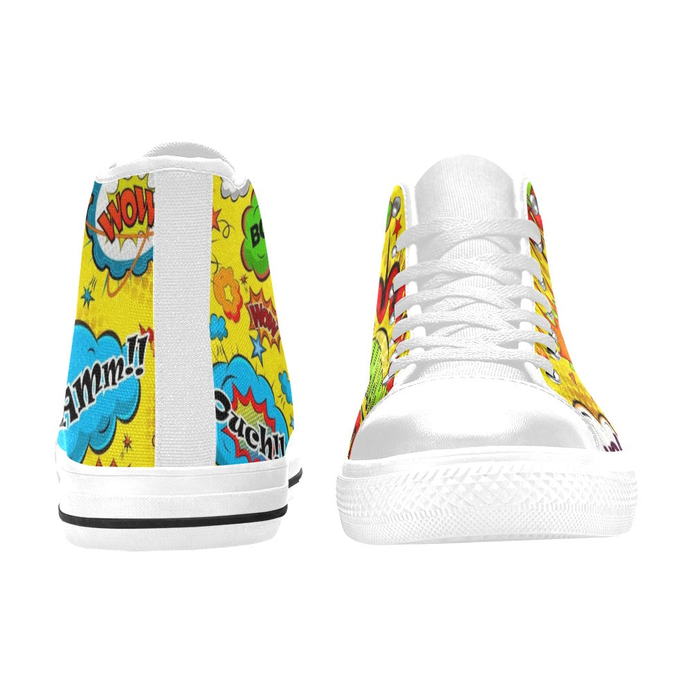 Comic Book Yellow - Kids High Top Canvas Shoes