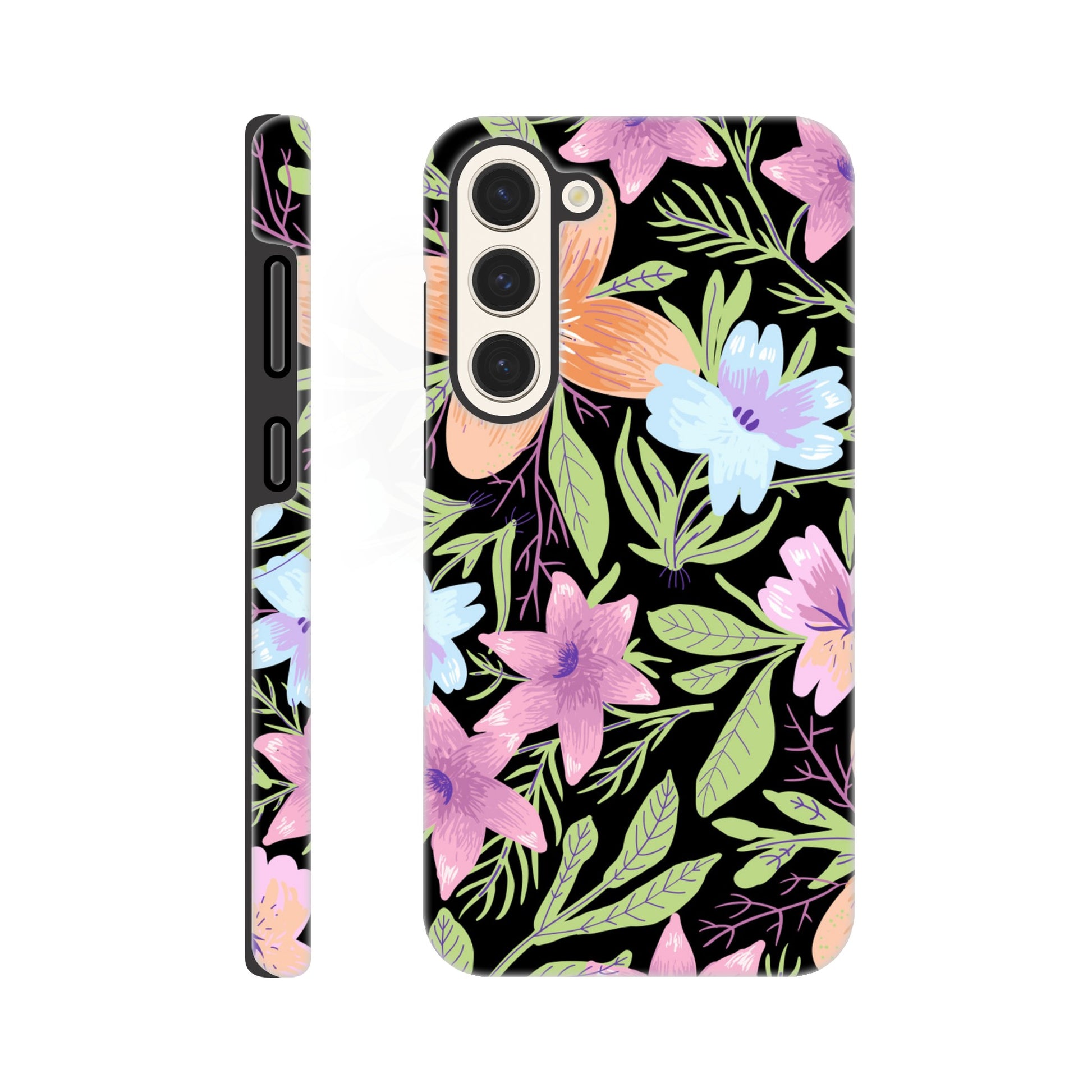 Black Floral - Phone Tough Case Galaxy S23 Plus Phone Case Globally Fulfilled