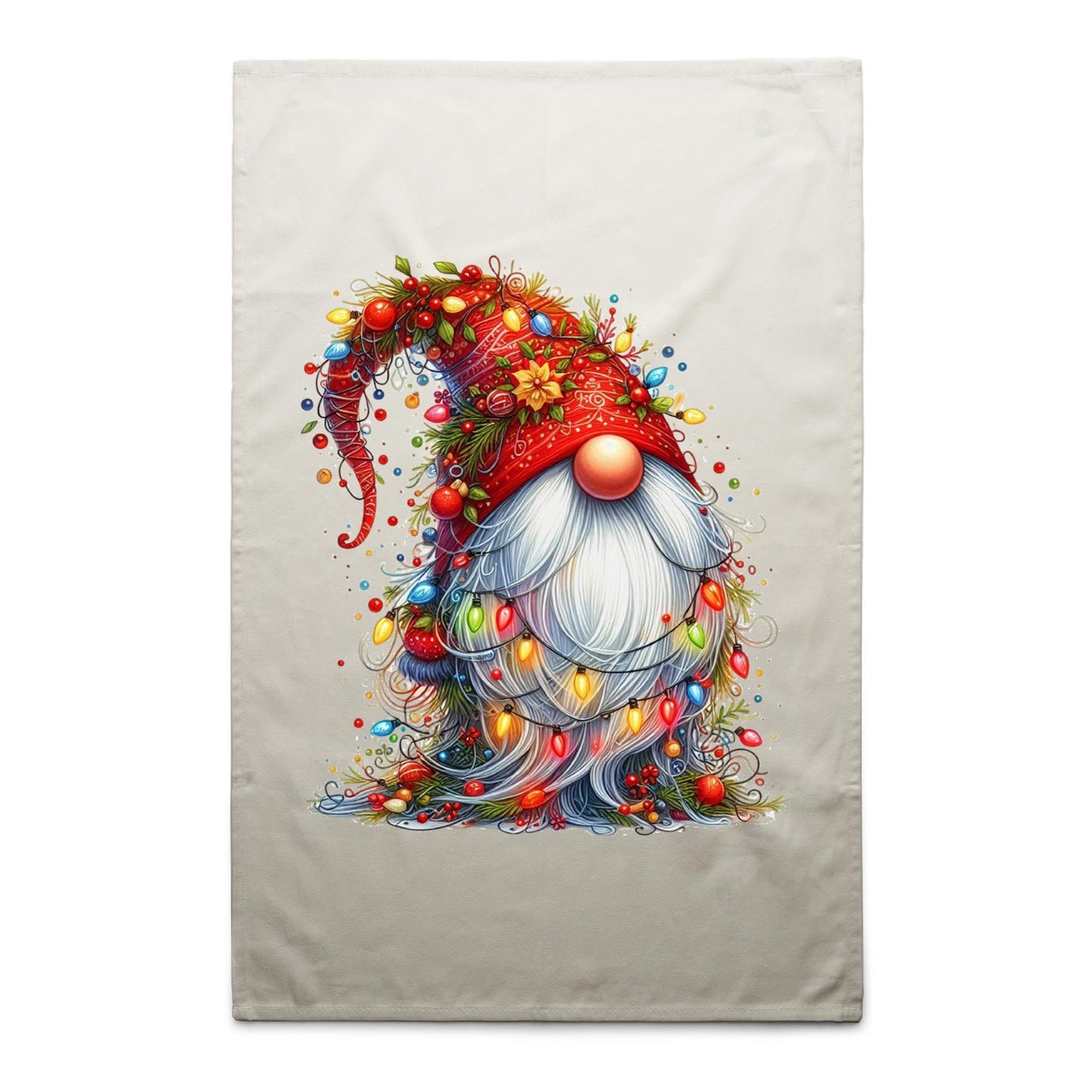 Gnome Wrapped In Christmas Lights - AS Colour Tea Towel