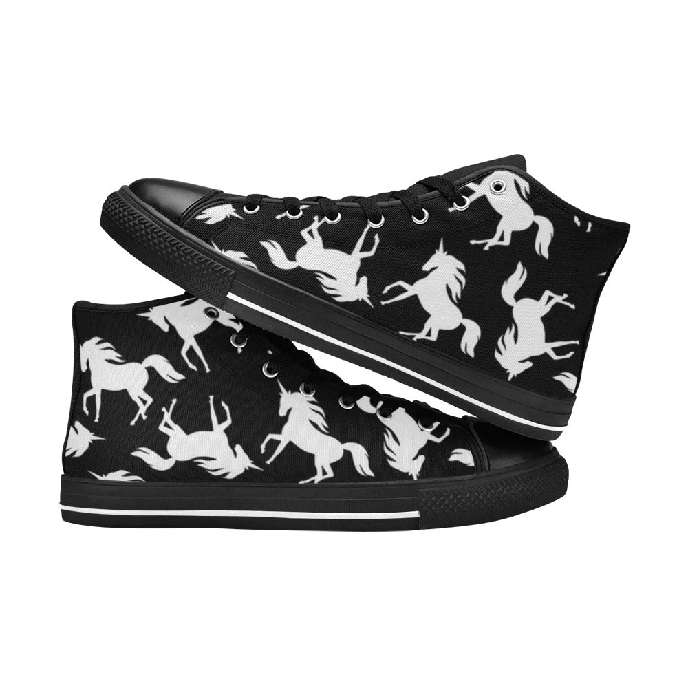 Black And White Unicorn - Women's High Top Canvas Shoes