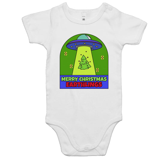 Merry Christmas Earthlings, UFO - Baby Bodysuit White Christmas Baby Bodysuit Merry Christmas