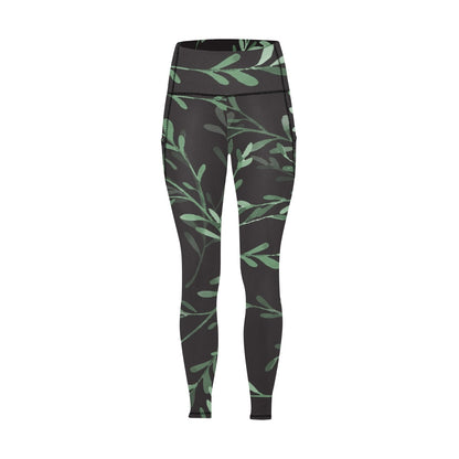 Delicate Leaves - Women's Leggings with Pockets Women's Leggings with Pockets S - 2XL Plants Printed Offshore