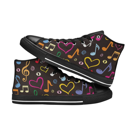 Music Notes - Women's High Top Canvas Shoes