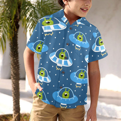 Cute Aliens in UFOs - Junior Boys Hawaiian Shirt