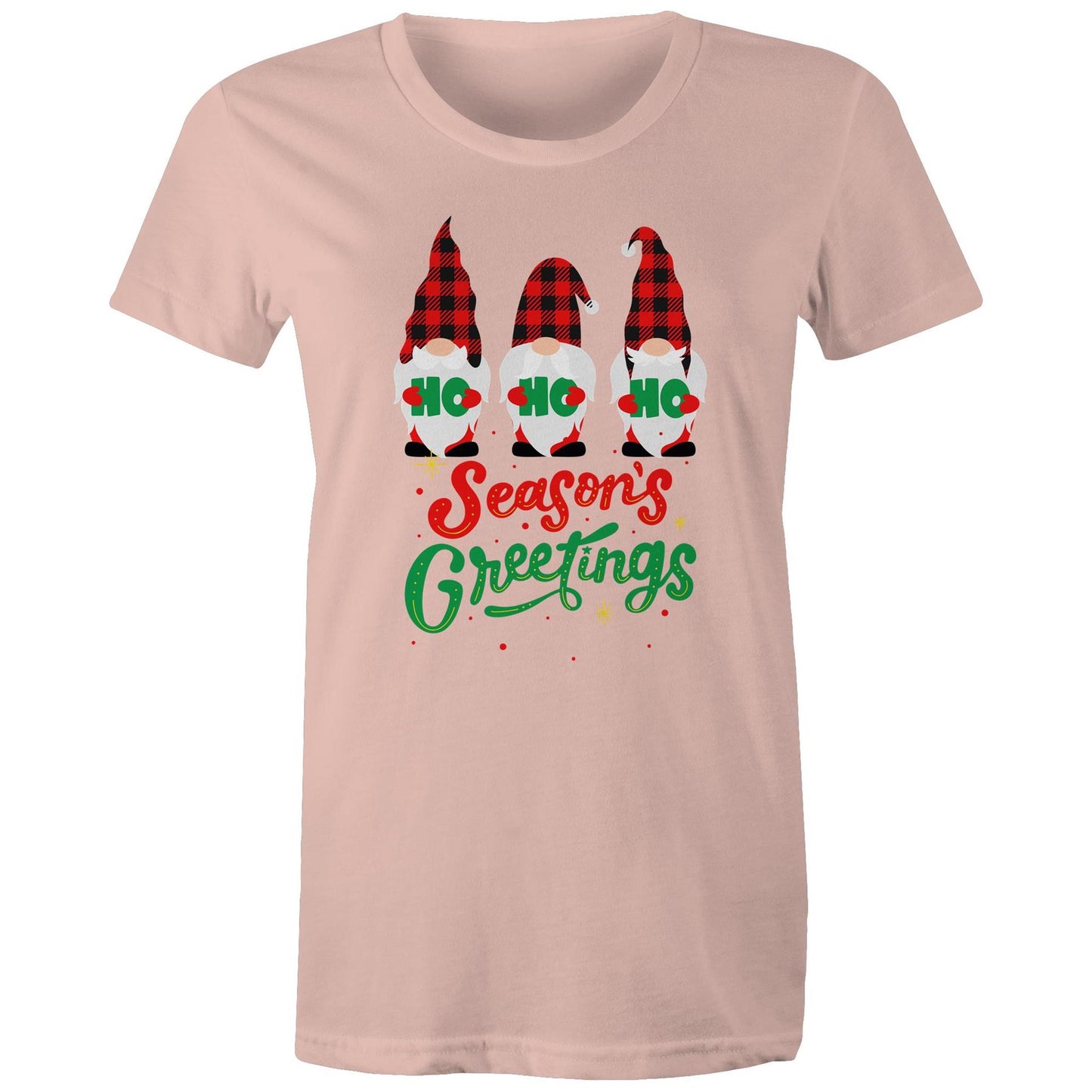 Christmas Gnomes, Seasons Greetings - Womens T-shirt