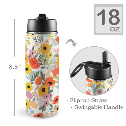 Fun Floral - Insulated Water Bottle with Straw Lid (18oz) Insulated Water Bottle with Swing Handle