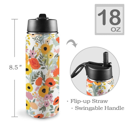 Fun Floral - Insulated Water Bottle with Straw Lid (18oz) Insulated Water Bottle with Swing Handle Printed Offshore