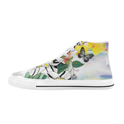 Floral Butterfly - Women's High Top Canvas Shoes