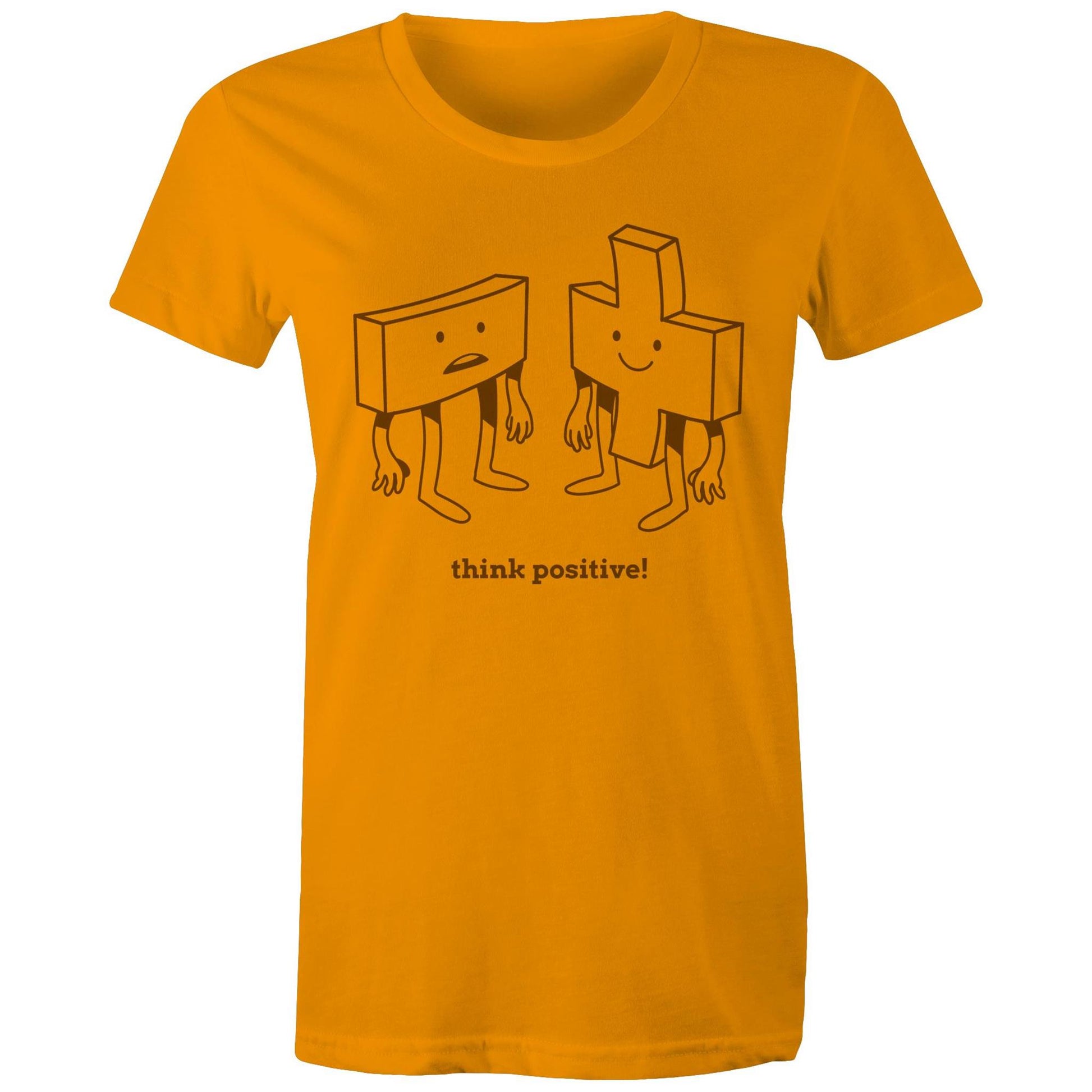 Think Positive, Plus And Minus - Womens T-shirt Orange Womens T-shirt Maths Motivation