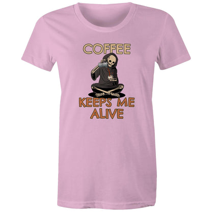 Skeleton, Coffee Keeps Me Alive - Womens T-shirt Pink Womens T-shirt Coffee