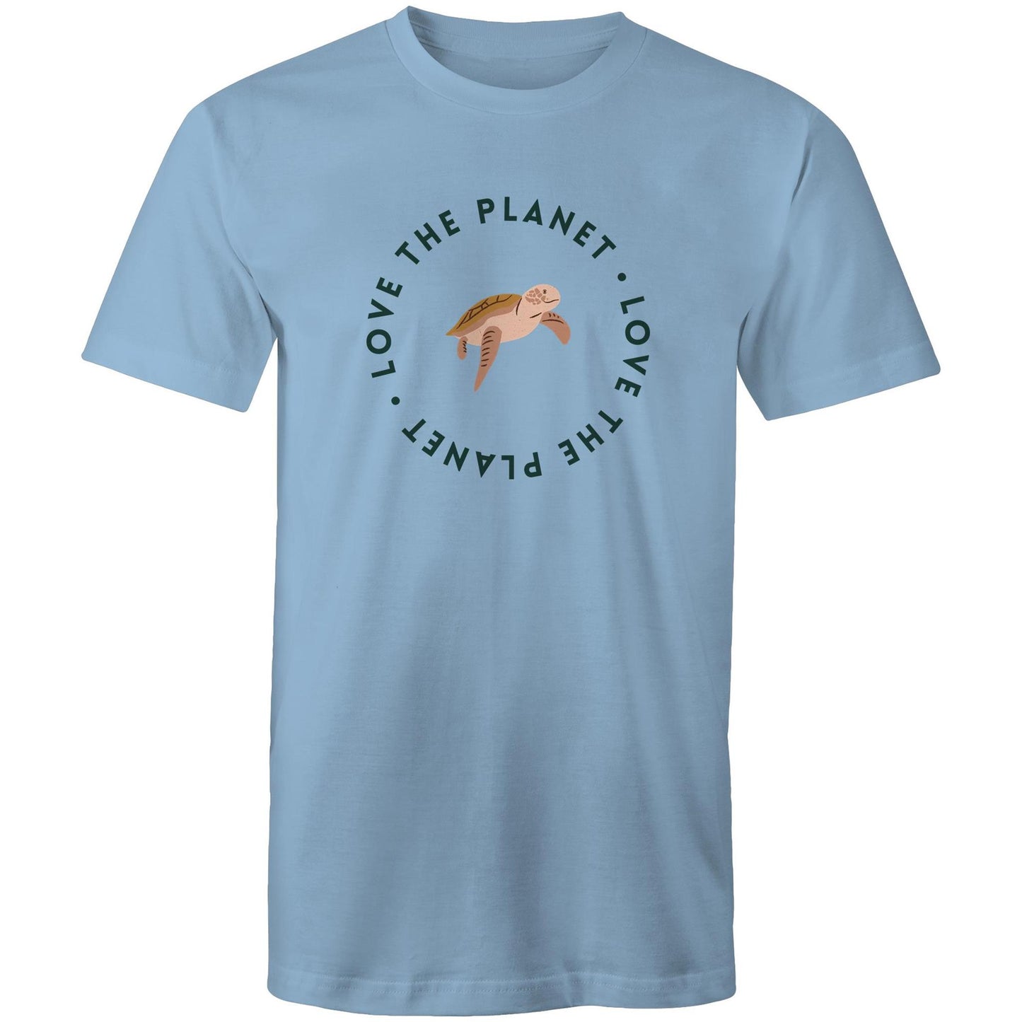 Love The Planet, Turtle - Mens T-Shirt Carolina Blue Mens T-shirt animal Environment Printed In Australia