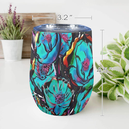 Flower It Blue - 12oz Wine Tumbler 12oz Wine Tumbler Plants Printed Offshore