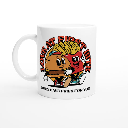Love At First Bite, Burger And Fries - White 11oz Ceramic Mug Default Title White 11oz Mug food