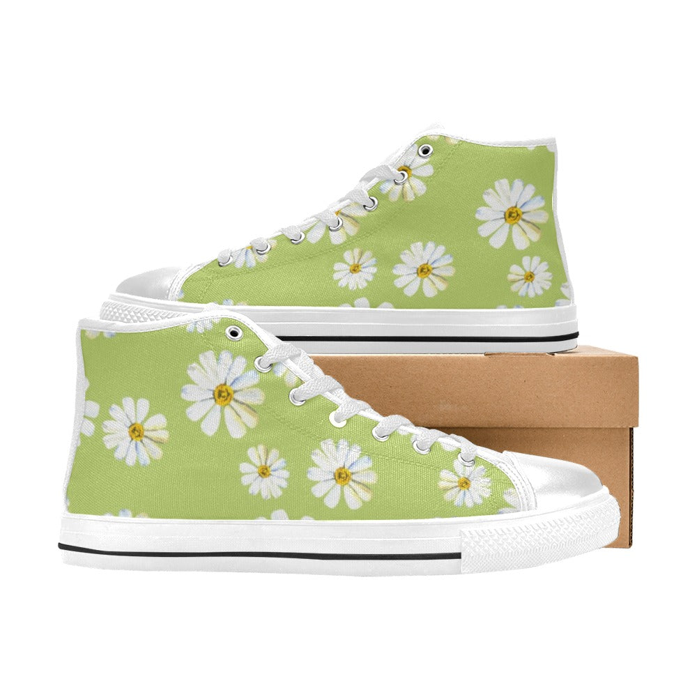 Flowers On Green - Women's High Top Canvas Shoes