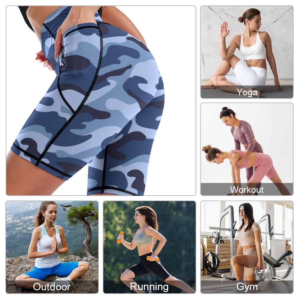 Blue Camouflage - Womens Knee-Length Yoga Shorts Yoga Shorts