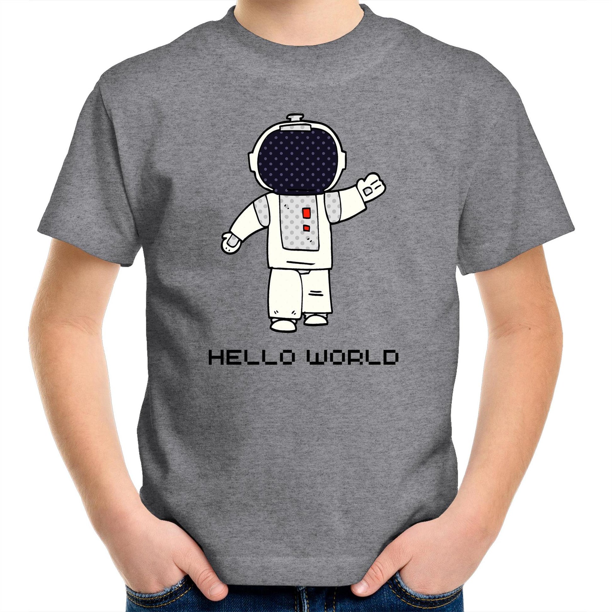 Astronaut, Hello World - Kids Youth T-Shirt Grey Marle Kids Youth T-shirt Space