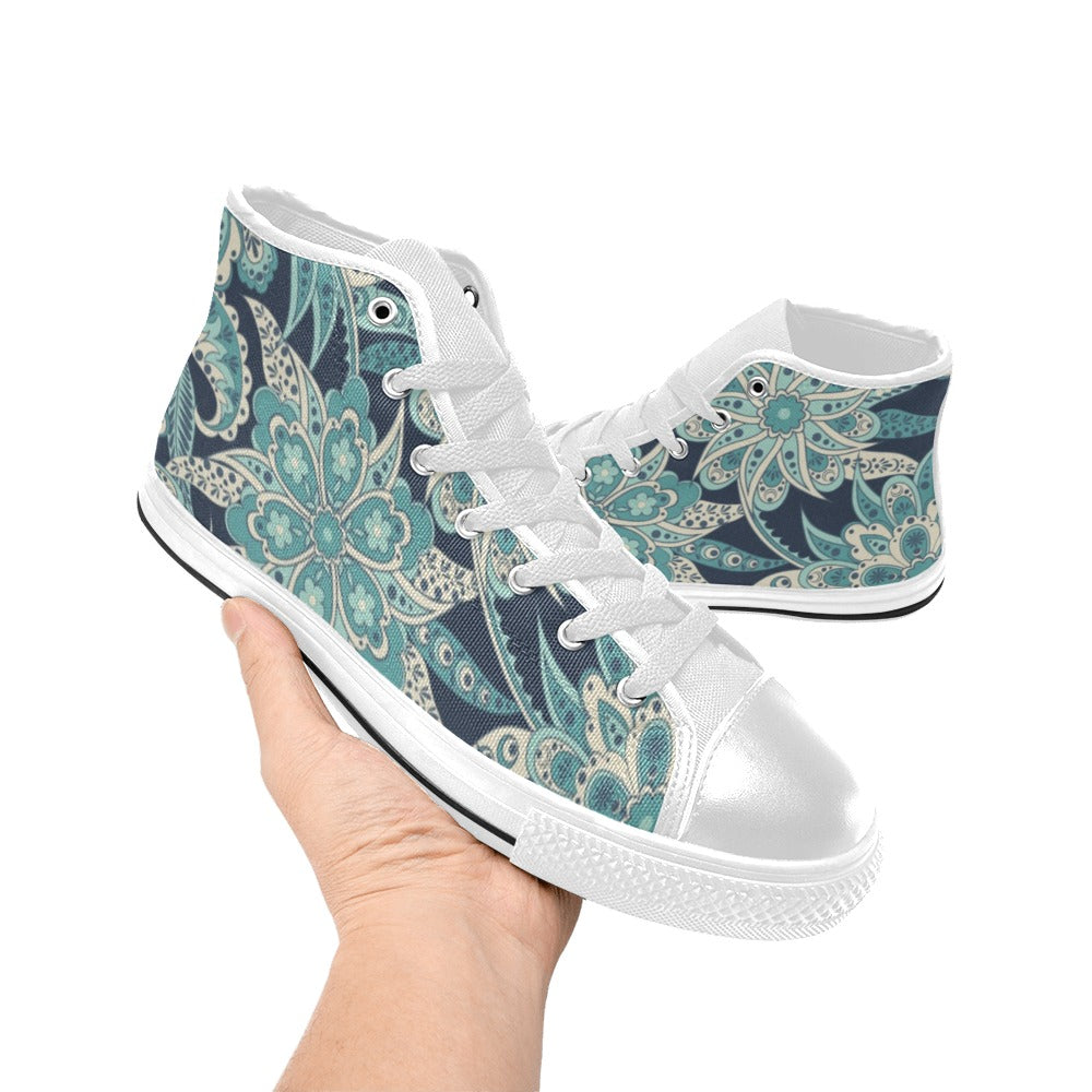 Vintage Blue Floral - Women's High Top Canvas Shoes