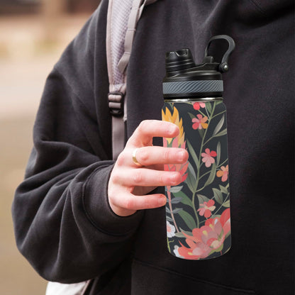 Australian Waratah Flower - Insulated Water Bottle with Dual-Use Lid (18oz)