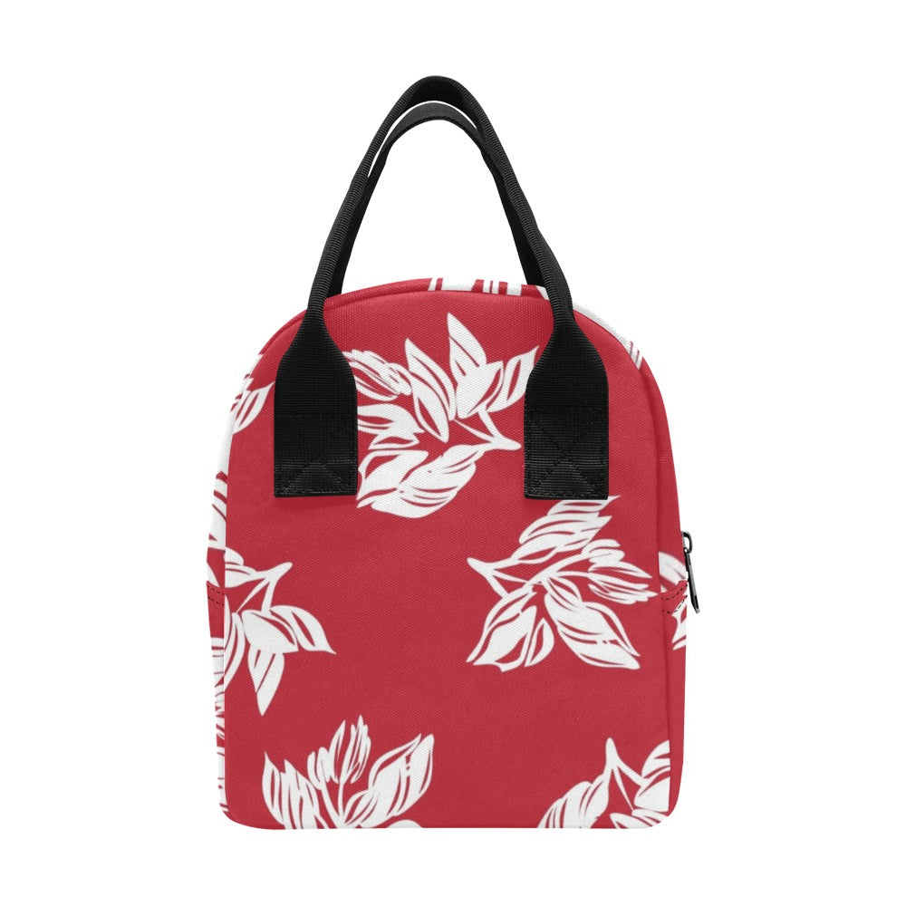 Red Retro Foliage, Hawaiian Flower - Lunch Bag