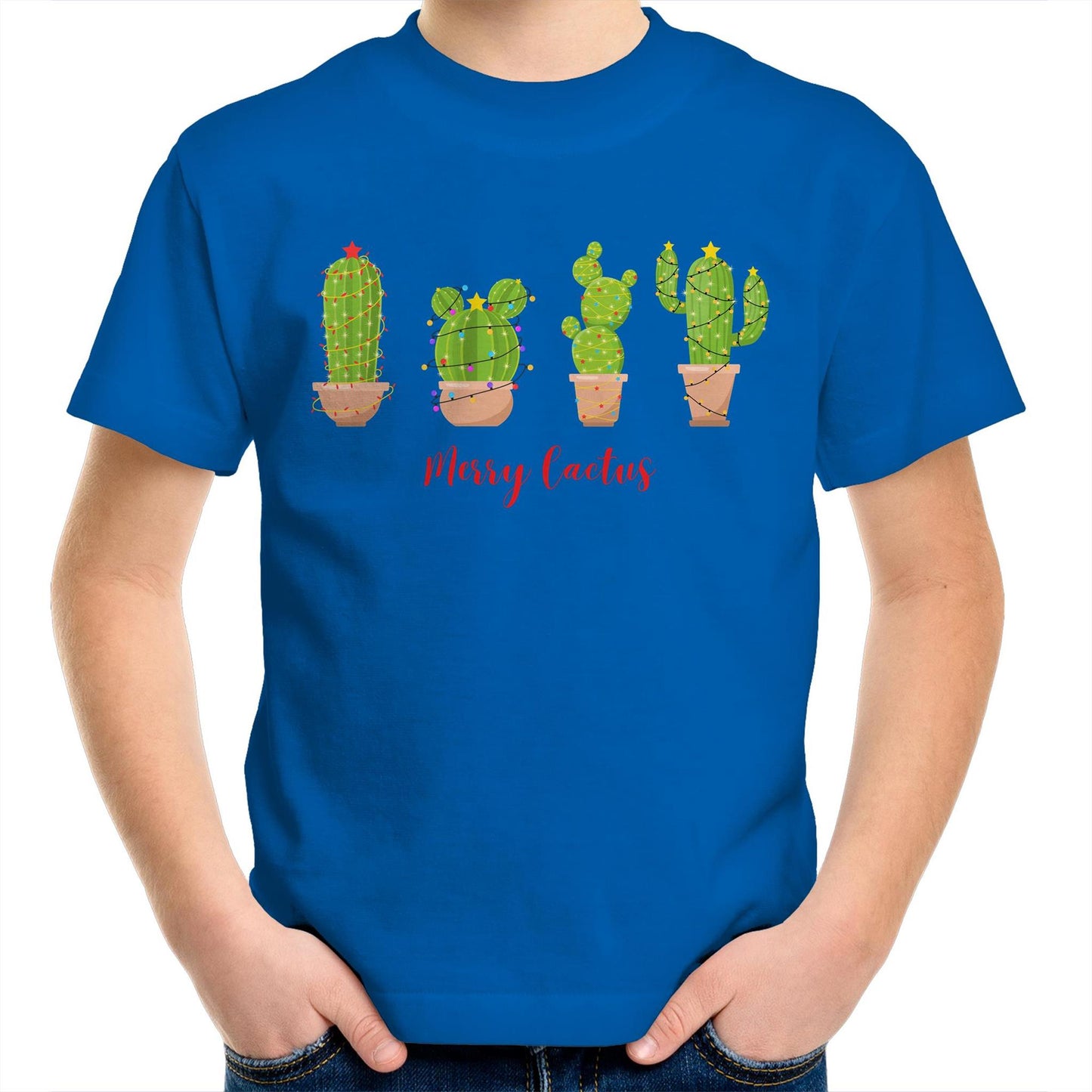 Merry Cactus, Christmas - Kids Youth T-Shirt Bright Royal Kids Christmas T-shirt Christmas Printed In Australia