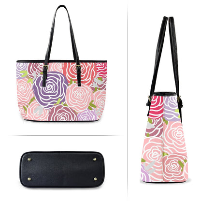 Abstract Roses - Leather Tote Bag-Large